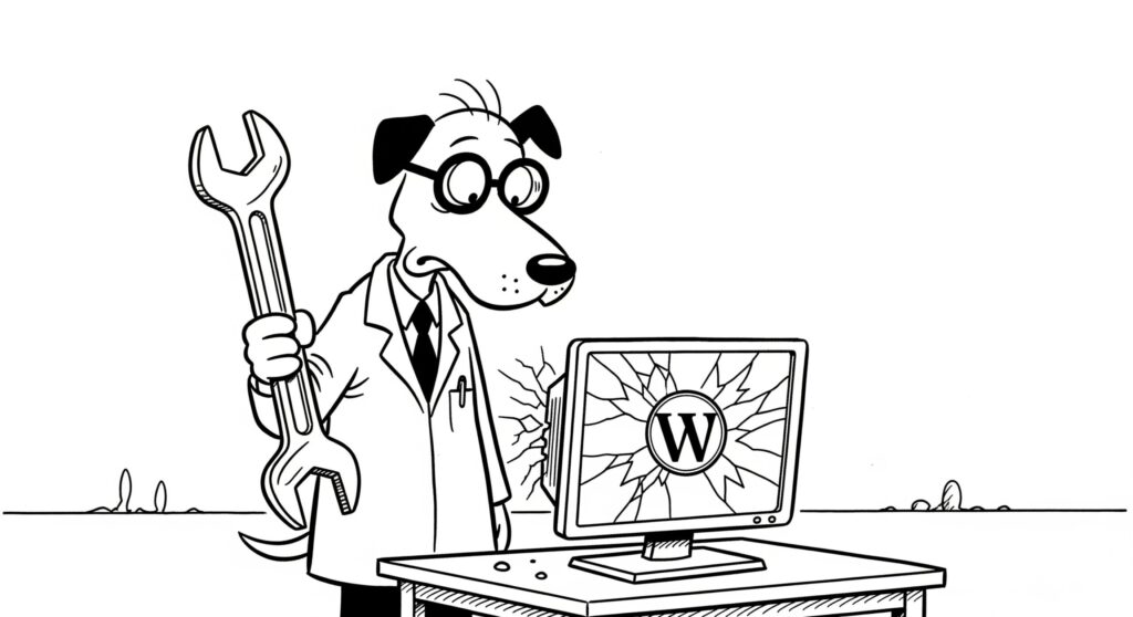 Dog trying to fix a wordpress website